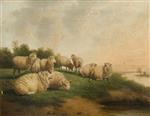 Thomas Sidney Cooper  - Bilder Gemälde - Landscape with a Flock of Sheep Resting