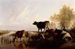 Thomas Sidney Cooper  - Bilder Gemälde - Milking Time in the Meadows