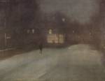 James Abbott McNeill Whistler - Peintures - Nocturne en gris et or, neige dans Chelsea
