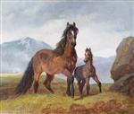John Frederick Herring - Bilder Gemälde - A Welsh Mountain Mare and Foal