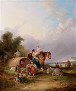 William Joseph Shayer - Bilder Gemälde - A Gypsy Encampment