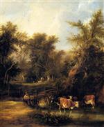 William Joseph Shayer - Bilder Gemälde - Cattle By A Stream
