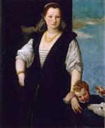 Paolo Veronese  - Bilder Gemälde - Portrait of a Woman with a Child and a Dog