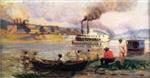 Thomas Pollock Anshutz  - Bilder Gemälde - Steamboat on the Ohio