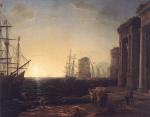 Claude Lorrain - paintings - Harbour Scene at Sunset
