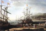 Claude Lorrain - paintings - Marine with the Trojans Burning their Boats