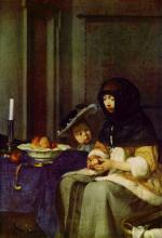 Gerhard ter Borch - paintings - Woman Peeling Apple