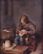 Gerhard ter Borch - Peintures - Enfant retirant les puces de son chien
