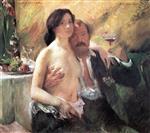Lovis Corinth  - Bilder Gemälde - Self Portrait with Charlotte Berend and a Glass of Champagne