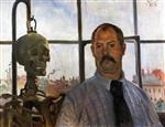 Lovis Corinth  - Bilder Gemälde - Self Portrait with Skeleton