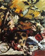Lovis Corinth  - Bilder Gemälde - Still Life with Flowers, Skull and Oak Leaves