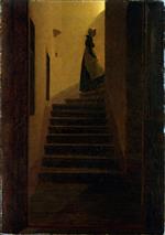 Caspar David Friedrich - Bilder Gemälde - Lady on the Staircase