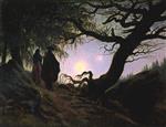 Caspar David Friedrich  - Bilder Gemälde - Man and Woman Contemplating the Moon