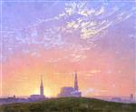 Caspar David Friedrich  - Bilder Gemälde - Sunset behind Dresden's Hofkirche