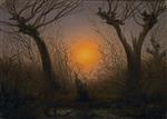 Caspar David Friedrich  - Bilder Gemälde - Weidengebüsch bei tiefstehender Sonne