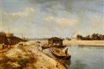 Johan Barthold Jongkind  - Bilder Gemälde - River Scene with Barges and Figures