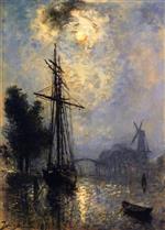 Johan Barthold Jongkind  - Bilder Gemälde - View of the Port of Overschie
