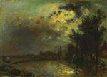 Johan Barthold Jongkind  - Bilder Gemälde - View on Overschie by Moonlight