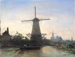 Johan Barthold Jongkind  - Bilder Gemälde - Windmills near Rotterdam