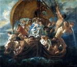 Jacob Jordaens  - Bilder Gemälde - The Holy Family with Various Persons and Animals in a Boat