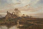 Benjamin Williams Leader  - Bilder Gemälde - Riverside Cottages at Dusk