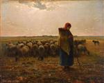 Jean Francois Millet  - Bilder Gemälde - Shepherdess with her Flock