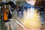 Lesser Ury - Bilder Gemälde - Berlin Street with Cabs in the Rain