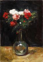 Lesser Ury - Bilder Gemälde - Carnations in Glass Vase