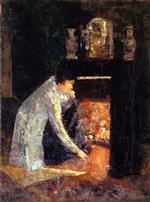 Lesser Ury  - Bilder Gemälde - Woman at the Fireplace