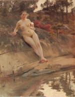 Anders Zorn  - Peintures - Jeune fille prenant un bain de soleil