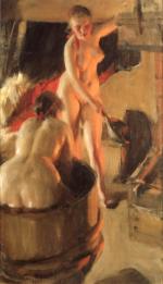 Anders Zorn  - Peintures - Jeune fille dans le sauna