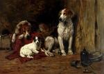 John Emms - paintings - Hounds and a Jack Russel in a Stable