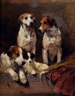 John Emms - paintings - Three Hounds with a Terrier