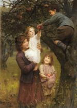 Arthur John Elsley - Peintures - La cueillette des pommes