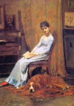 Thomas Eakins  - Peintures - La femme de l'artiste avec un chien