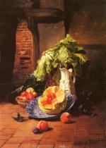 David Émile Joseph de Noter - paintings - A Still Life with a White Porcelain Pitcher, Fruit and Vegetables