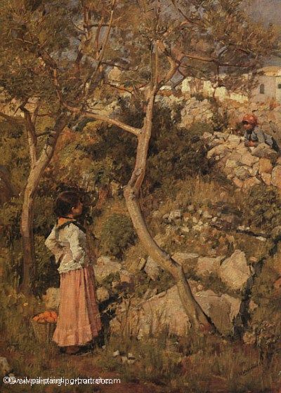 Two Little Italian Girls by a Village