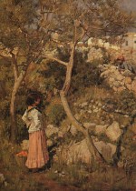 John William Waterhouse  - paintings - Two Little Italian Girls by a Village
