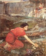 John William Waterhouse  - paintings - Maidens picking Flowers by a Stream (Study)
