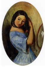 John Everett Millais - Peintures - Jeune fille peignant ses cheveux