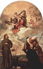 Tizian - Peintures - Maria en gloire avec le Christ enfant et des anges