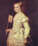 Tizian  - Peintures - Portrait d'une dame en blanc