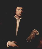 Titien  - Peintures - Portrait d'un homme avec des gants