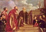 Tizian  - paintings - Votivbild der Familie Vendramin (Familienmitglieder vor einer Reliquie des Heiligen Kreuzes)