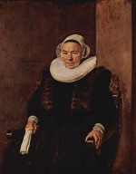 Bild:Portrait einer sitzenden Frau mit weißen Handschuhen in der rechten Hand