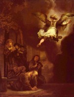 Rembrandt - Peintures - L'ange quitte la famille de Tobie