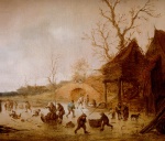 Isaac van Ostade - painting - A Winter Landscape With Skaters
