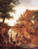 Isaac van Ostade - painting - Woman Selling Fruit by a Cottage