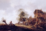 Isaac van Ostade - Peintures - Femme vendant des fruits dans un village