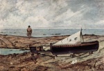 Giovanni Fattori - Peintures - Le jour gris (plage avec des pêcheurs et des bateaux)